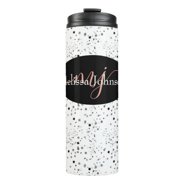 Garrafa Térmica Inscrições Douradas do Elegante Rosa no Black Ther (Frente)