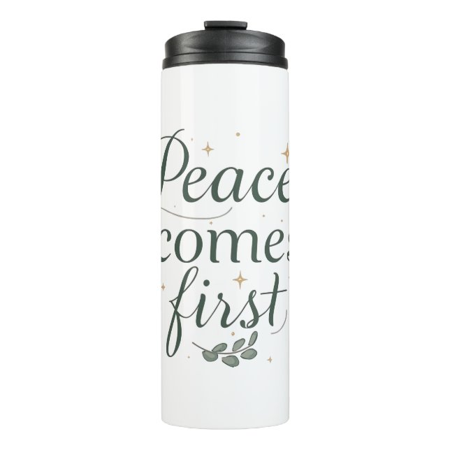 Garrafa Térmica Inspirational "Peace Comes First" Quote (Frente)