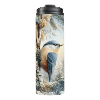 Garrafa Térmica Inverno Forest Nuthatbird Watercolor Tumbler