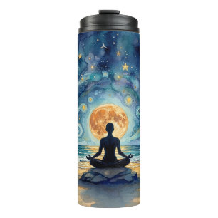 Garrafa Térmica Ioga Meditação Céu Noturno Estrelado Lua Praia Oce