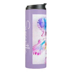 Garrafa Térmica Íris Pintada à Mão Flores Floral Aquarela