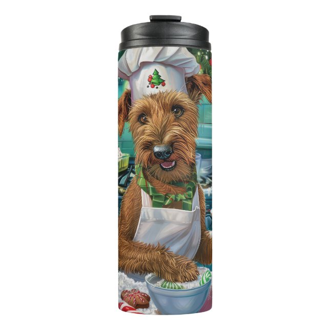Garrafa Térmica Irish Terrier Holiday Baking: Natal Festivo (Frente)