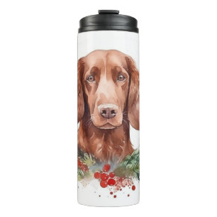 Garrafa Térmica Irlandês Red Setter Christmas Wreath Festivo Pup