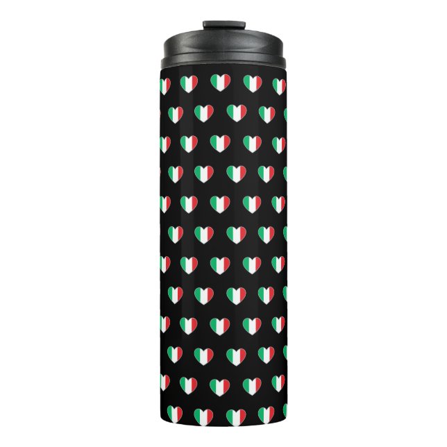 Garrafa Térmica Italian Flag Heart Repeat Pattern Black (Frente)