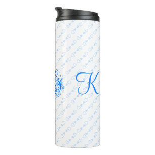 Garrafa Térmica J XOXO K monograma personalizado Arte Azul do Dia