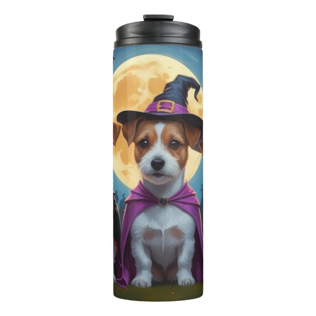 Garrafa Térmica Jack Russell Dogs Pumpkin Halloween Engraçado (Frente)