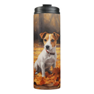 Garrafa Térmica Jack Russell no Outono Folhas Caídas Inspiram