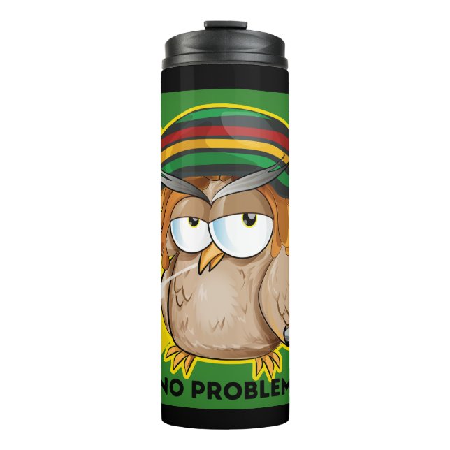 Garrafa Térmica Jamaica No Problem with Funny Smoking Rasta Owl (Frente)