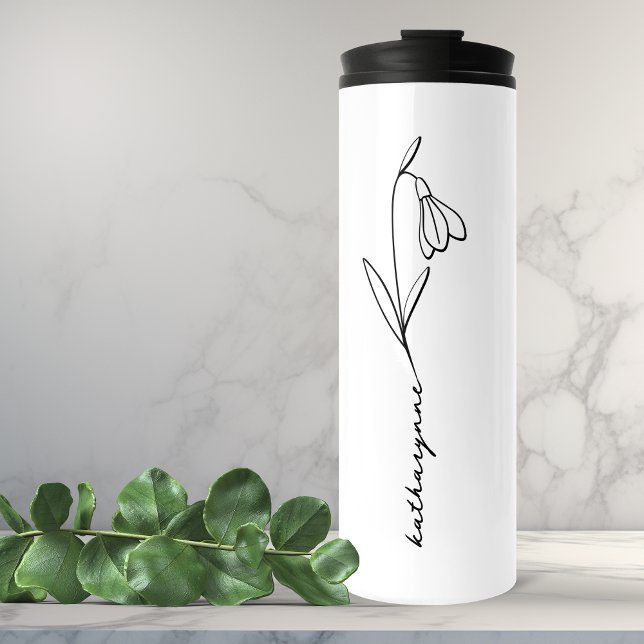 Garrafa Térmica Janeiro Aniversário Mês Neve Nascimento Flor (January Birthday Month Snowdrop Birth Flower Thermal Tumbler)