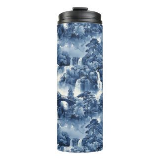 Garrafa Térmica Jardim d'água japonês em porcelana branca azul