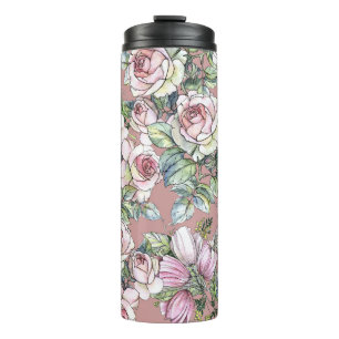 Garrafa Térmica Jardim de Aquarelas: Elegância de Tulipas de Rosa.