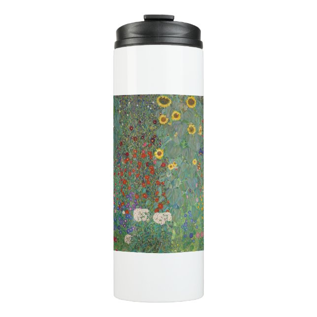 Garrafa Térmica Jardim de Fazenda de Gustav Klimt com girassóis (Frente)