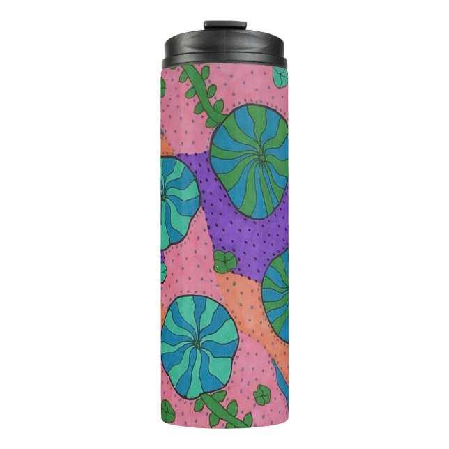 Garrafa Térmica Jardim do Mar Retro em Laranja e Roxo  (Frente)