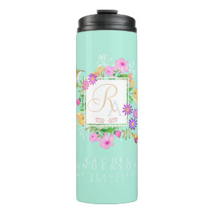 Garrafa Térmica Jardim Floral Aqua Monograma