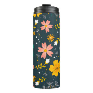 Garrafa Térmica Jardim Floral Navy Padrão Caprichoso de Primavera