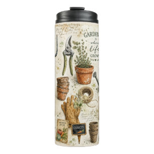 Garrafa Térmica Jardinagem é Onde a Vida Cresce Cottagecore Retro 