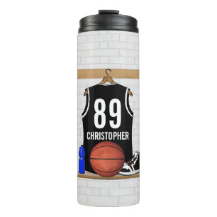 Garrafa Térmica Jérsei preto e branco personalizado do basquetebol