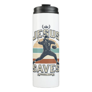 Garrafa Térmica Jesus Salva Beisebol Vetor Desenho Cristão Vintage