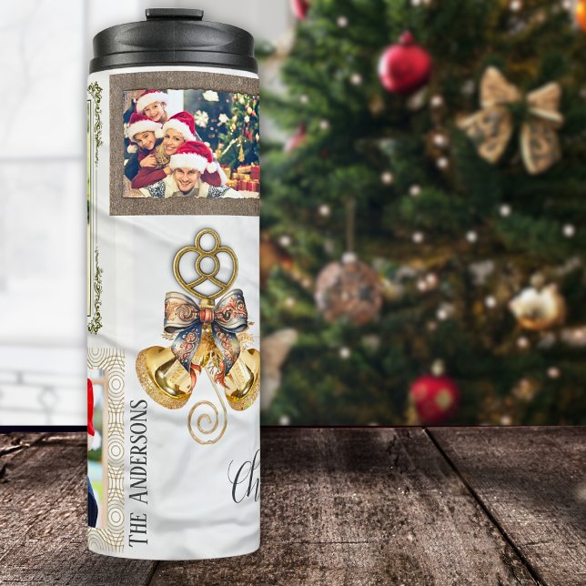 Garrafa Térmica Jingle Bells 5 Colagem de Fotos Dourada Eclética B (Criador carregado)