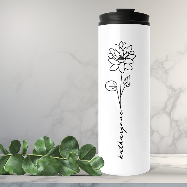 Garrafa Térmica Julho Aniversário Mês Flor Waterlily (July Birthday Month Flower Waterlily Birth Month Thermal Tumbler)