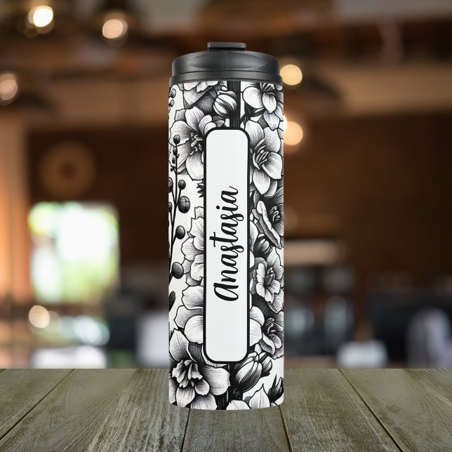 Garrafa Térmica Julho Aniversário Mês Larkspur 16 oz Skinny (Personalized 20 oz Thermal Tumbler With Birth Flower Larkspur Design for the Month of July.)