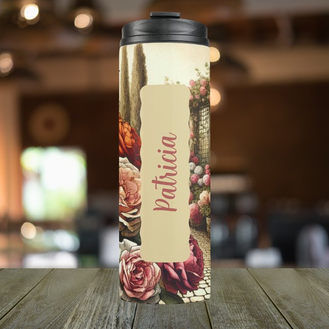 Garrafa Térmica June Birthday Month Flower Rosa 16 oz Skinny (Personalized 20 oz Thermal Tumbler With the Birth Flower of June the Rose Design.)