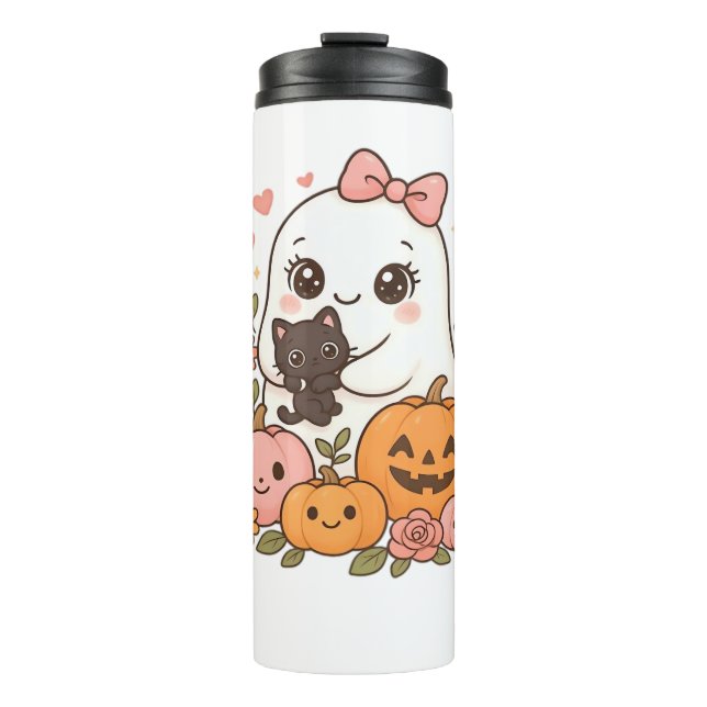 Garrafa Térmica Kawaii Ghost Halloween Black Pumpkin Fall Spot (Frente)
