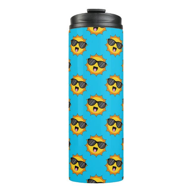 Garrafa Térmica Kawaii Happy Sun com óculos escuros (Frente)
