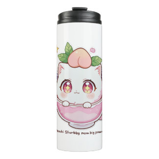 Garrafa Térmica Kawaii Peach Cat em Teacup Thermal Tumbler