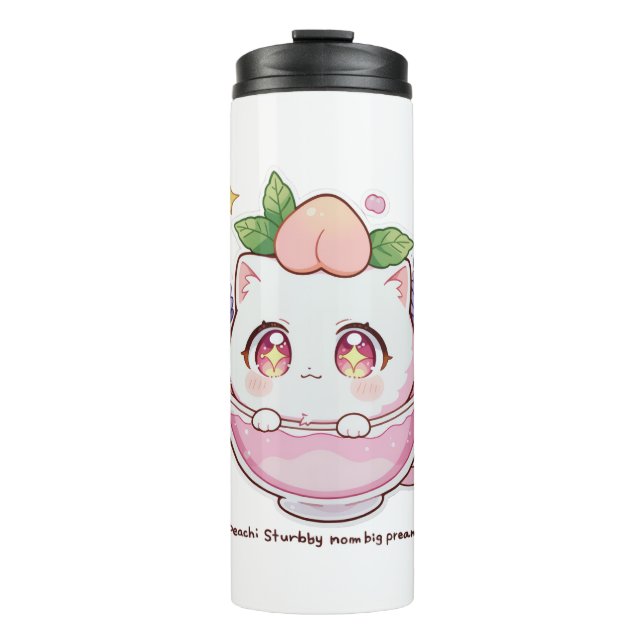 Garrafa Térmica Kawaii Peach Cat em Teacup Thermal Tumbler (Frente)