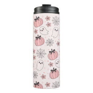 Garrafa Térmica Kawaii Pink Halloween Fantasmas e Pumpkins
