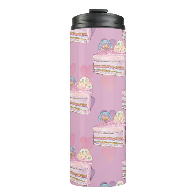 Garrafa Térmica Kawaii Rainbow Cake Patterno - Púrpura Pastel (Frente)