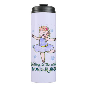 Garrafa Térmica Kawaii Unicorn Caminhada durante o inverno