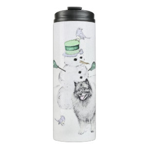 Garrafa Térmica Keeshond Christmas Snowman Pinting Art