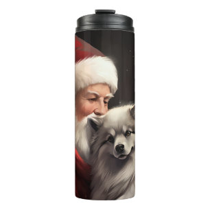 Garrafa Térmica Keeshond com Papai Noel Natal Festivo