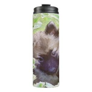 Garrafa Térmica Keeshond Puppy in the Garden Painting Original Art