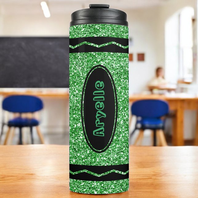 Garrafa Térmica Kelly Green Glitter Crayon Hot Drink Nome Tumbler (Criador carregado)