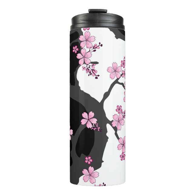 Garrafa Térmica Kimono Black e White Pink Sakura (Frente)