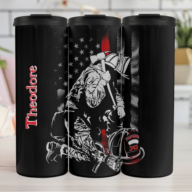 Garrafa Térmica Kneeling Firefighter Thin Red Line (Criador carregado)