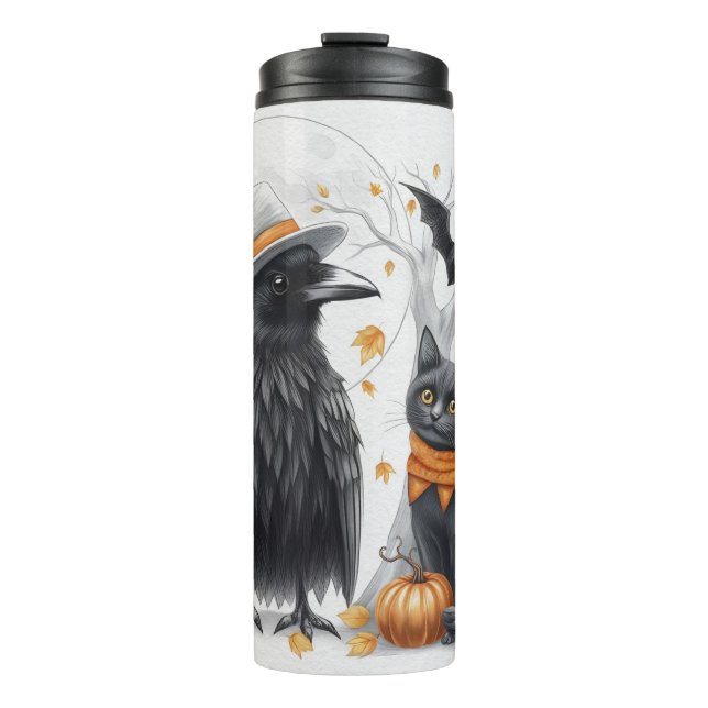 Garrafa Térmica Krähe und Katze „Happy Halloween!“ Crow (Frente)