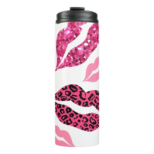Garrafa Térmica Lábios reluzentes: Padrão de Moda Leopardo (Frente)