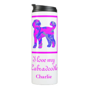Garrafa Térmica Labradoodle Dog Pink & Blue Silhouette