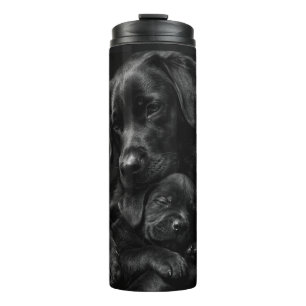 Garrafa Térmica Labrador preto, pai e filho, Abraço de amor