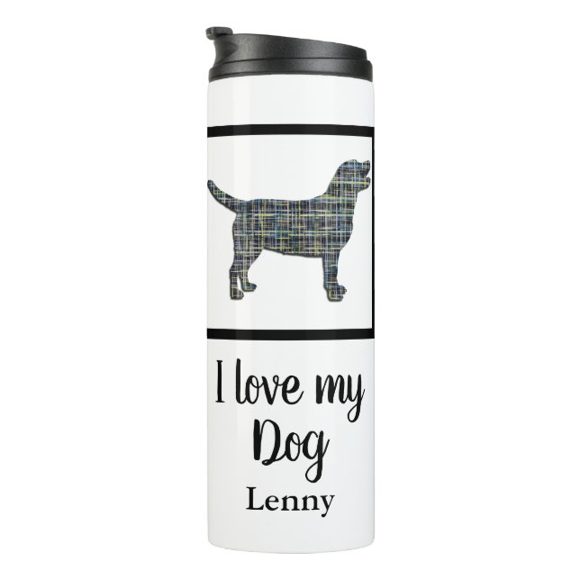 Garrafa Térmica Labrador Retriever Cachorro Amarelo e Azul Silhuet (Rotação à direita)