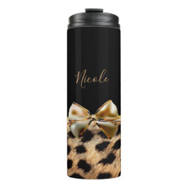 Garrafa Térmica Laço Preto e Dourado Estampa de Leopardo e Guepard