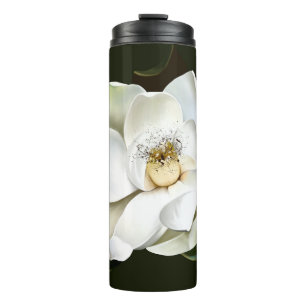 Garrafa Térmica Lado a fundo verde da Magnolia Branca