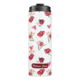 Garrafa Térmica Ladybug, borboleta e padrão cardíaco das pulgas