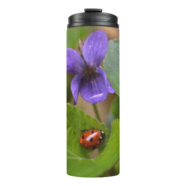 Garrafa Térmica Ladybug em Flores de Violeta Doce (Frente)