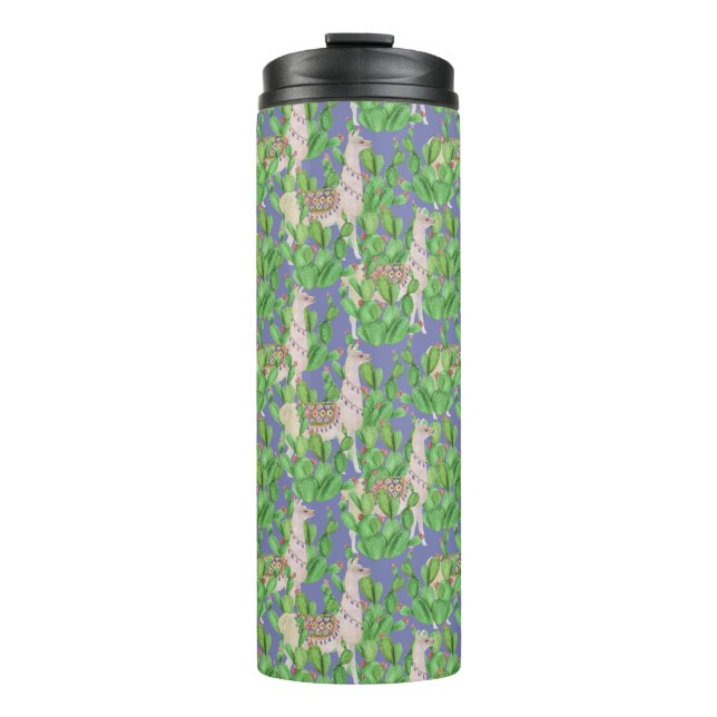 Garrafa Térmica Lama da aguarela & teste padrão de Catus (Frente)