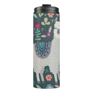 Garrafa Térmica Lama Floral: Portas Desenhadas À Mão Vintage